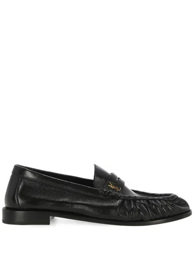Saint Laurent Le Loafer Loafers In Polished Wrinkled Leather In Black
