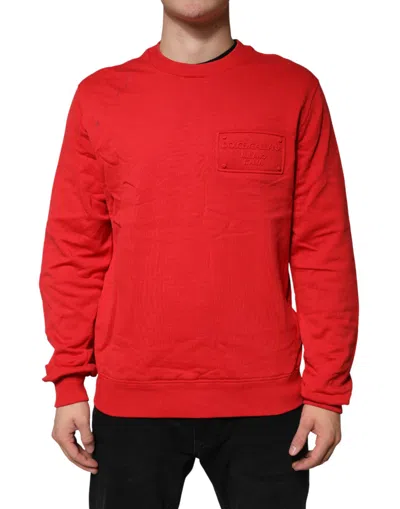 Pre-owned Dolce & Gabbana Red Logo Cotton Crew Neck Sweatshirt Men's Sweater ()