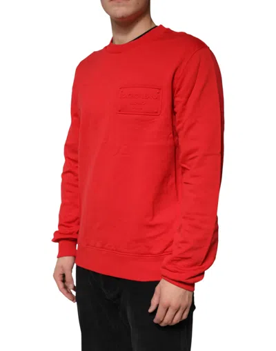 Pre-owned Dolce & Gabbana Red Logo Cotton Crew Neck Sweatshirt Men's Sweater ()