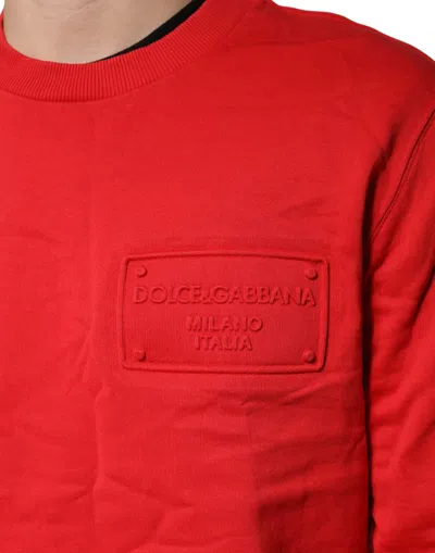 Pre-owned Dolce & Gabbana Red Logo Cotton Crew Neck Sweatshirt Men's Sweater ()