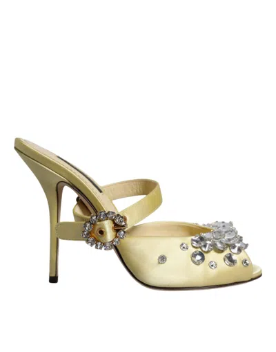 Pre-owned Dolce & Gabbana Yellow Crystal Slides Heels Sandals Women's Shoes ()