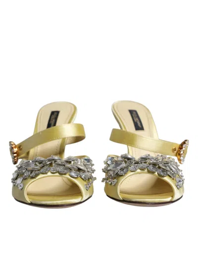 Pre-owned Dolce & Gabbana Yellow Crystal Slides Heels Sandals Women's Shoes ()