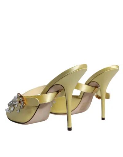Pre-owned Dolce & Gabbana Yellow Crystal Slides Heels Sandals Women's Shoes ()