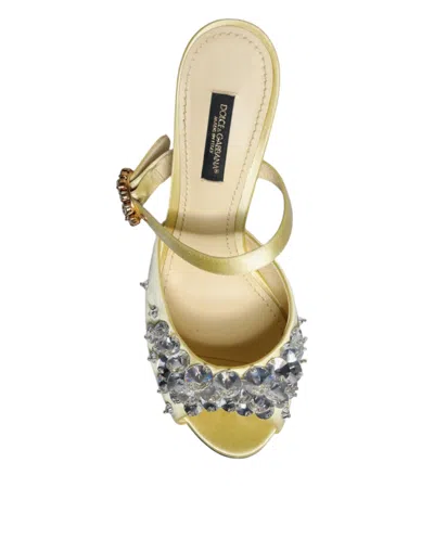 Pre-owned Dolce & Gabbana Yellow Crystal Slides Heels Sandals Women's Shoes ()