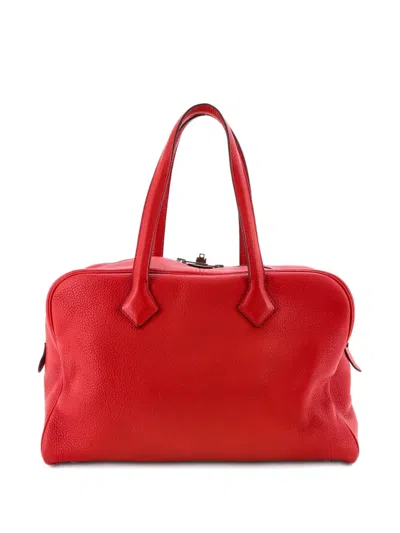Pre-owned Hermes Victoria Ii Bag Clemence 35 Satchel In Red