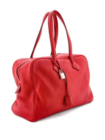 Pre-owned Hermes Victoria Ii Bag Clemence 35 Satchel In Red
