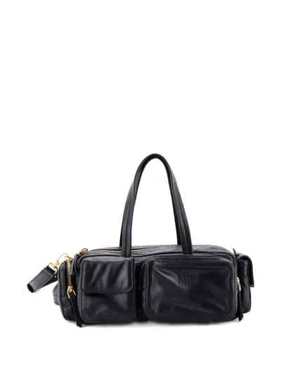 Pre-owned Miu Miu Multi Pocket Leather Shoulder Bag In Black