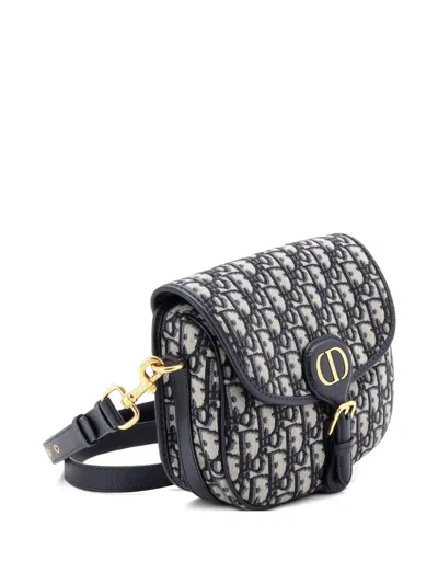 Pre-owned Dior Bobby Flap Bag Oblique Canvas Medium Crossbody Bag In Blue