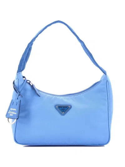Pre-owned Prada Re-edition 2000 Tessuto Mini Hobo Bag In Blue