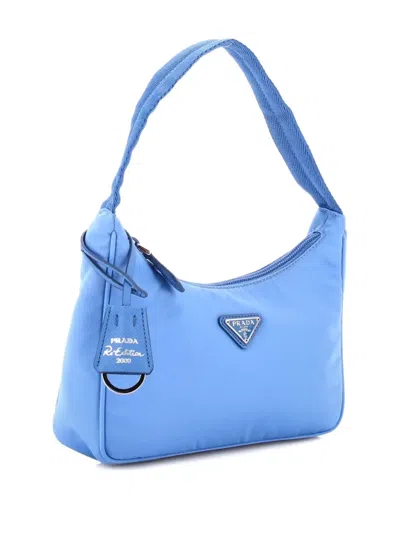 Pre-owned Prada Re-edition 2000 Tessuto Mini Hobo Bag In Blue