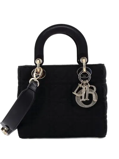 Pre-owned Dior My Abc Lady  Bag Cannage Quilt Satin With Crystal Charms Crossbody Bag In Black