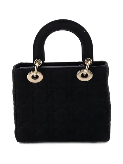 Pre-owned Dior My Abc Lady  Bag Cannage Quilt Satin With Crystal Charms Crossbody Bag In Black