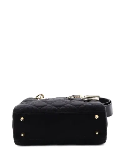 Pre-owned Dior My Abc Lady  Bag Cannage Quilt Satin With Crystal Charms Crossbody Bag In Black