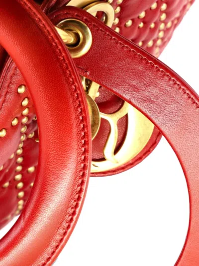 Pre-owned Dior Supple Lady  Bag Cannage Studded Lambskin Medium Satchel In Red