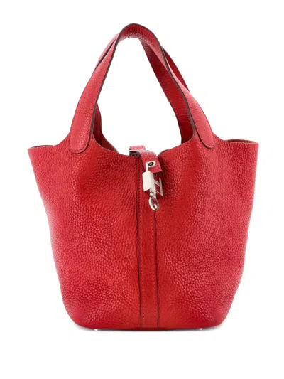 Pre-owned Hermes Picotin Lock Bag Clemence Pm Bucket Bag In Red