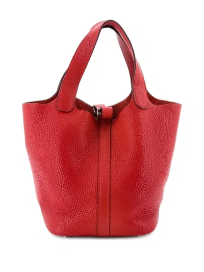 Pre-owned Hermes Picotin Lock Bag Clemence Pm Bucket Bag In Red