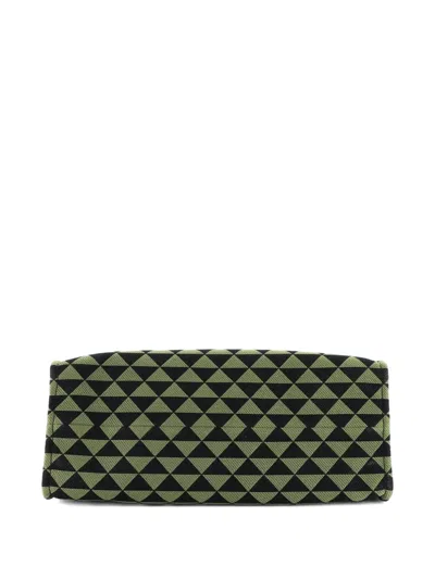 Pre-owned Prada Symbole Shopper Jacquard Horizontal Tote Bag In Black