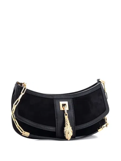 Pre-owned Gucci Tiger Head Chain Suede With Leather Small Clutch Bag In Black