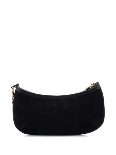 Pre-owned Gucci Tiger Head Chain Suede With Leather Small Clutch Bag In Black