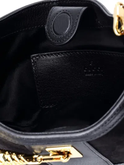 Pre-owned Gucci Tiger Head Chain Suede With Leather Small Clutch Bag In Black