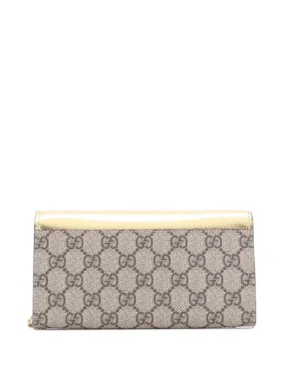 Pre-owned Gucci Gg Marmont Continental Chain Wallet Gg Coated Canvas And Leather Crossbody Bag In Brown