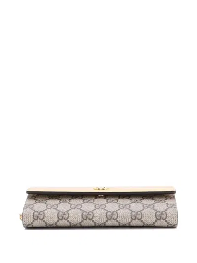 Pre-owned Gucci Gg Marmont Continental Chain Wallet Gg Coated Canvas And Leather Crossbody Bag In Brown