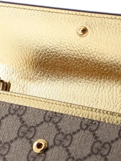 Pre-owned Gucci Gg Marmont Continental Chain Wallet Gg Coated Canvas And Leather Crossbody Bag In Brown