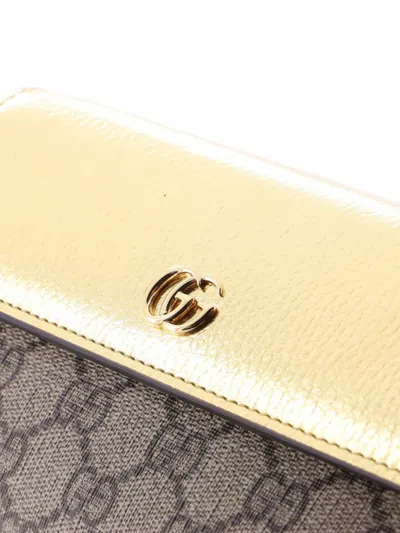 Pre-owned Gucci Gg Marmont Continental Chain Wallet Gg Coated Canvas And Leather Crossbody Bag In Brown