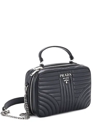 Pre-owned Prada Zip Around Top Handle Bag Diagramme Quilted Leather Medium Satchel In Black