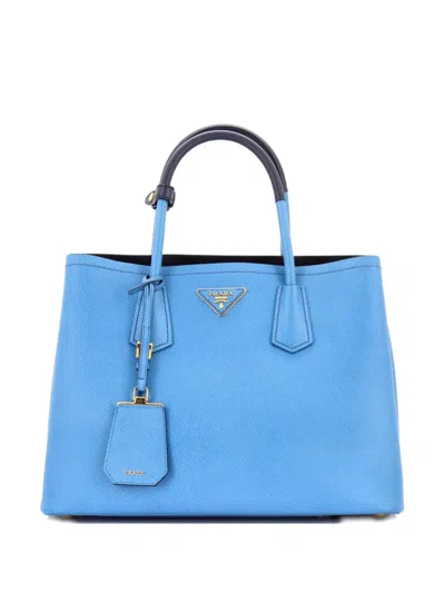 Pre-owned Prada Cuir Double Saffiano Leather Medium Tote Bag In Blue