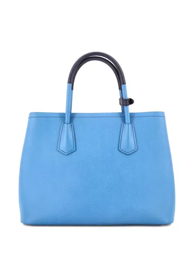 Pre-owned Prada Cuir Double Saffiano Leather Medium Tote Bag In Blue