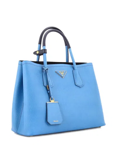 Pre-owned Prada Cuir Double Saffiano Leather Medium Tote Bag In Blue