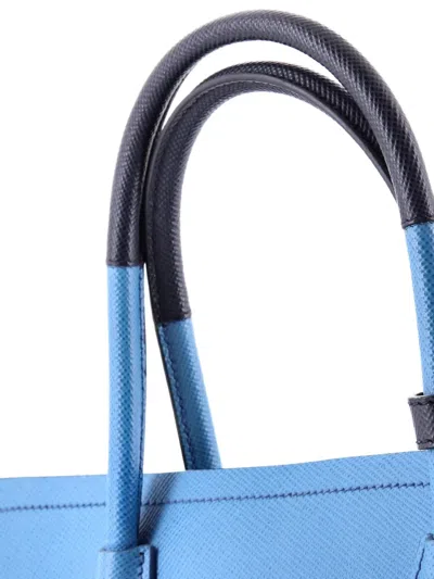 Pre-owned Prada Cuir Double Saffiano Leather Medium Tote Bag In Blue