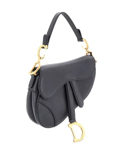 Pre-owned Dior Saddle Handbag Leather Mini Shoulder Bag In Black