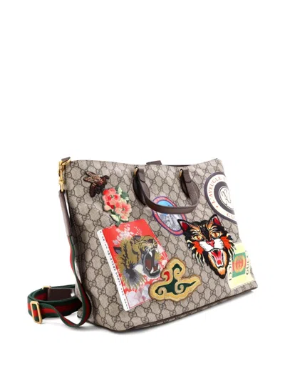 Pre-owned Gucci Courrier Convertible Soft Open Gg Coated Canvas With Applique Large Tote Bag In Brown