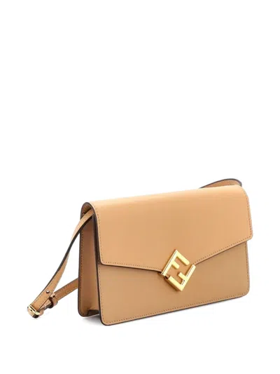 Pre-owned Fendi Ff Diamonds Wallet On Chain Leather Shoulder Bag In Brown