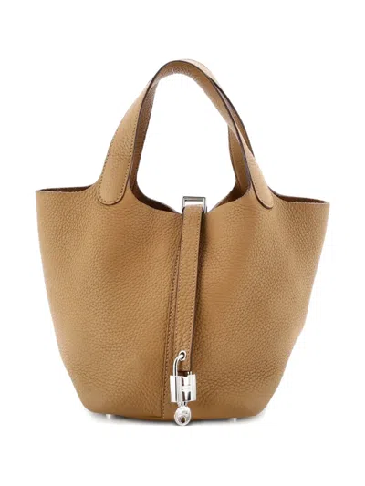 Pre-owned Hermes Picotin Lock Bag Clemence Pm Bucket Bag In Neutral