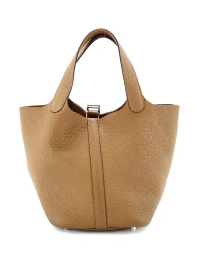 Pre-owned Hermes Picotin Lock Bag Clemence Pm Bucket Bag In Neutral
