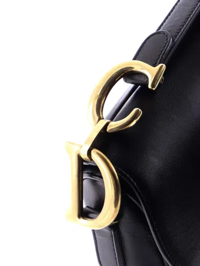 Pre-owned Dior Saddle Handbag Leather Medium Shoulder Bag In Black