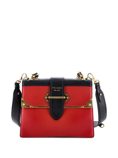 Pre-owned Prada Cahier Convertible City Calf And Saffiano Medium Shoulder Bag In Red