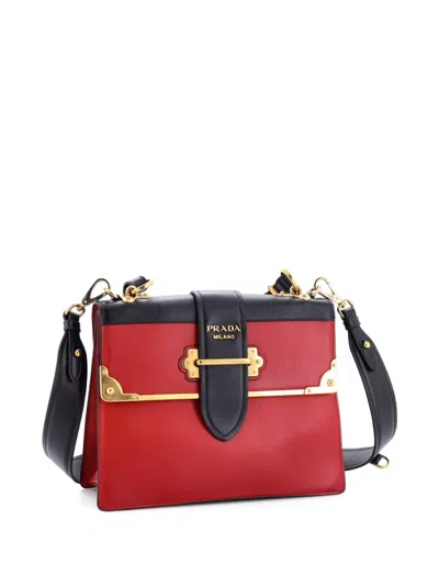 Pre-owned Prada Cahier Convertible City Calf And Saffiano Medium Shoulder Bag In Red