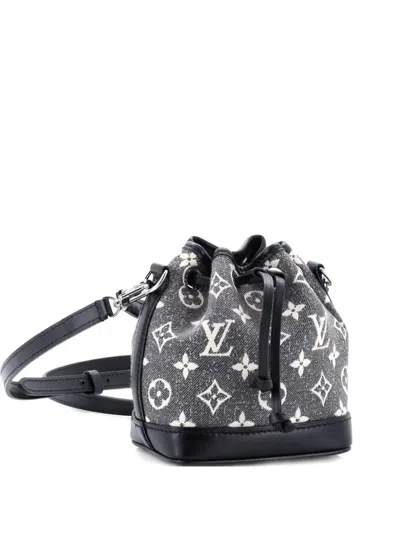 Pre-owned Louis Vuitton Noe Nm Handbag Monogram Jacquard Denim Nano Bucket Bag In Black