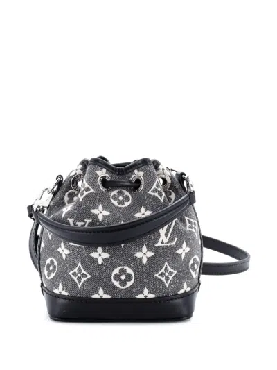 Pre-owned Louis Vuitton Noe Nm Handbag Monogram Jacquard Denim Nano Bucket Bag In Black