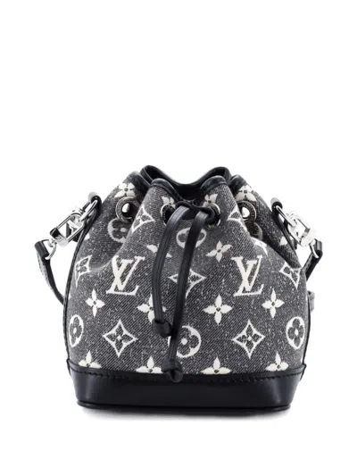 Pre-owned Louis Vuitton Noe Nm Handbag Monogram Jacquard Denim Nano Bucket Bag In Black