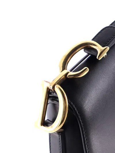 Pre-owned Dior Saddle Handbag Leather Medium Shoulder Bag In Black