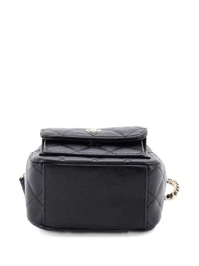 Pre-owned Chanel Classic Cc Chain Pocket Quilted Caviar Mini Backpack In Black