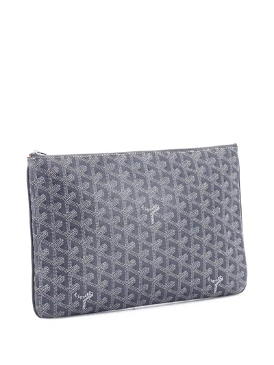 Pre-owned Goyard Senat Zip Coated Canvas Mm Pouch In Gray