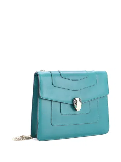 Pre-owned Bvlgari Serpenti Forever Square Leather Medium Shoulder Bag In Green