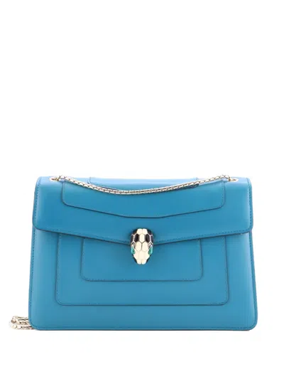 Pre-owned Bvlgari Serpenti Forever Leather Medium Shoulder Bag In Blue
