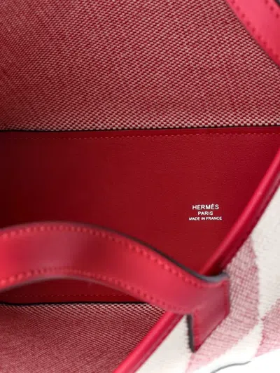 Pre-owned Hermes Cabas H En Biais Tote Canvas With Leather 27 Shoulder Bag In Pink